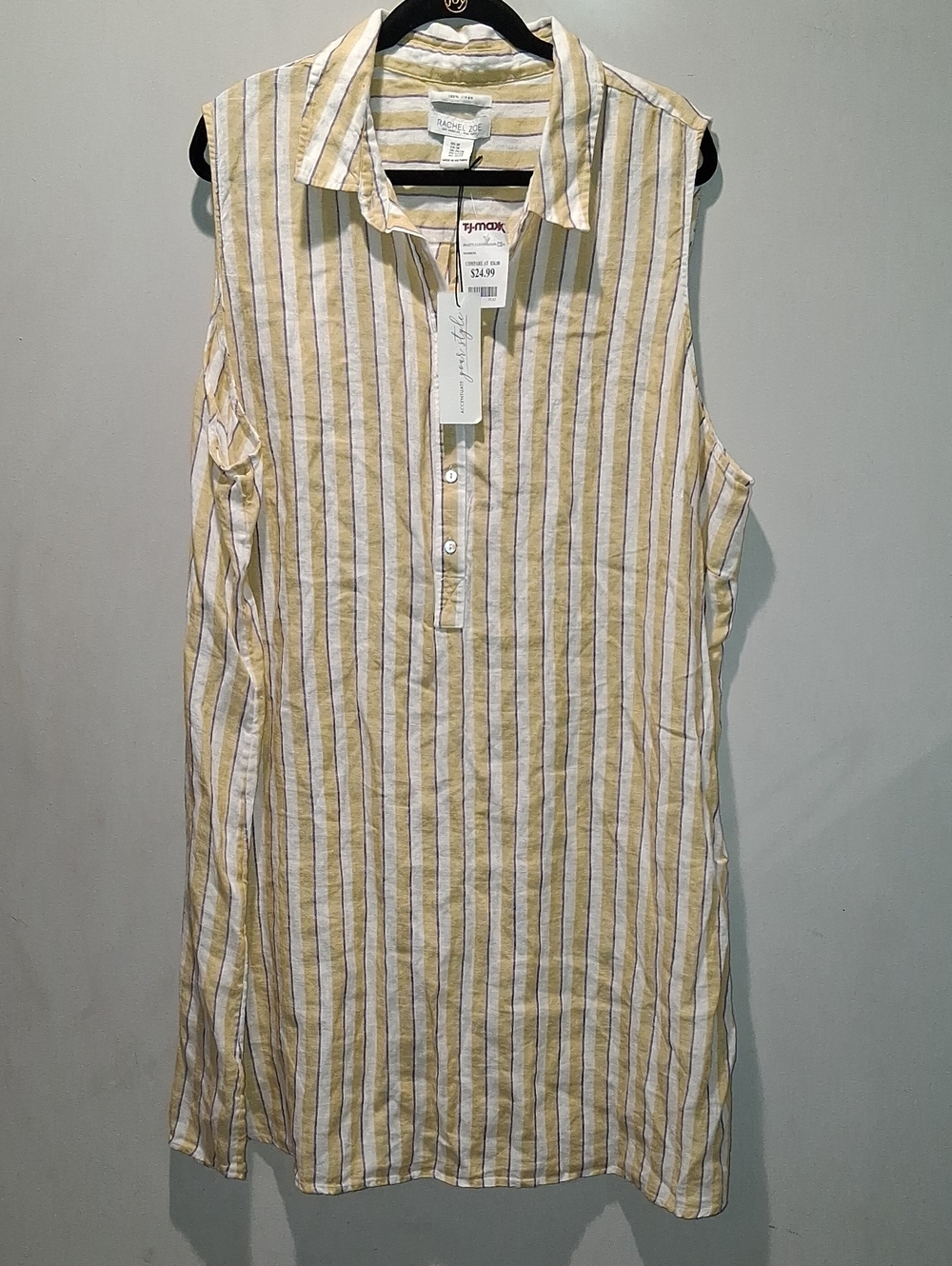 Sleeveless Stripe Linen-Blend Shirt Dress - Yellow/White
